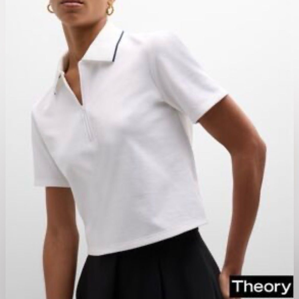 Theory Zipped Tennis Polo In Cotton-Blend Piqu In White